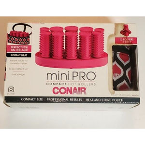 Conair Mini Pro Compact Hot Rollers Travel Size 10 Curlers 3 Sizes Zip Pouch